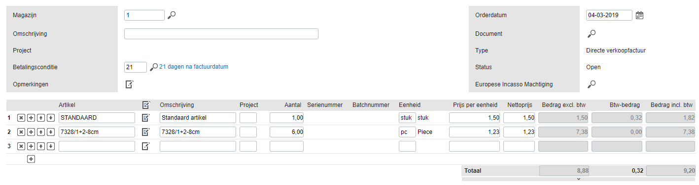 Sales order lines created in Exact Online