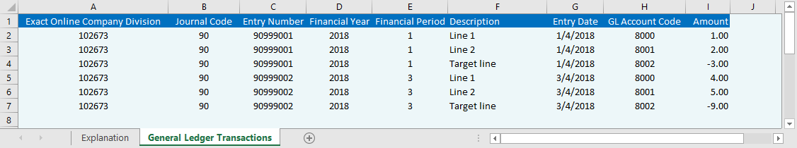 Excel sample file with transaction line entries to upload into Exact Online