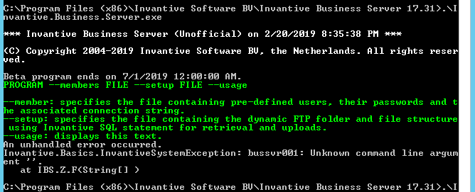 Print command-line arguments of Invantive Business Server.