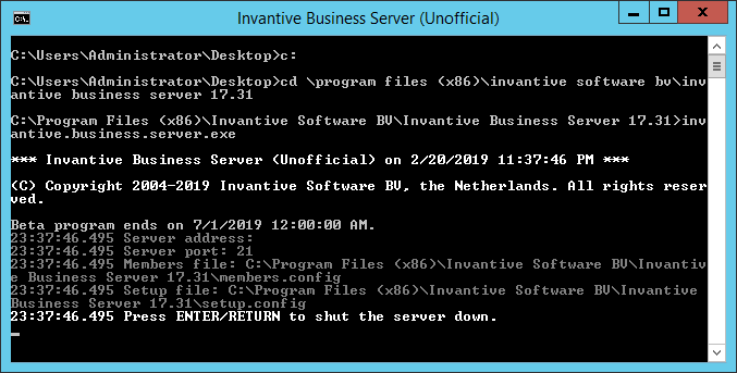 Invantive Business Server running.