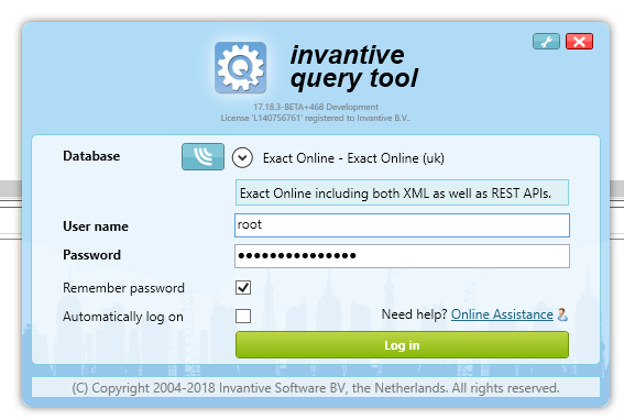 invantive-data-hub-log-on-query-tool