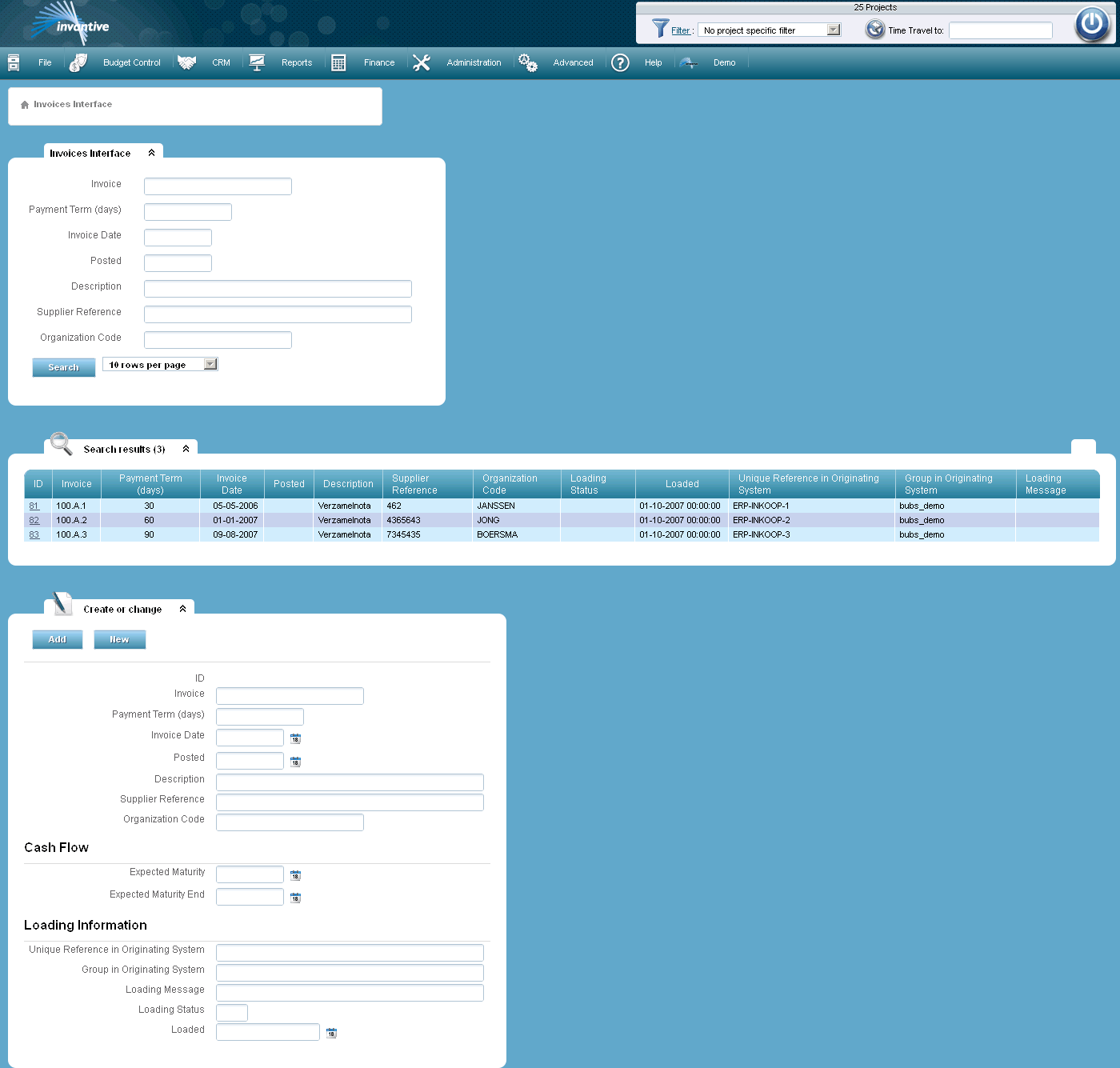 Invoice Interface Screen