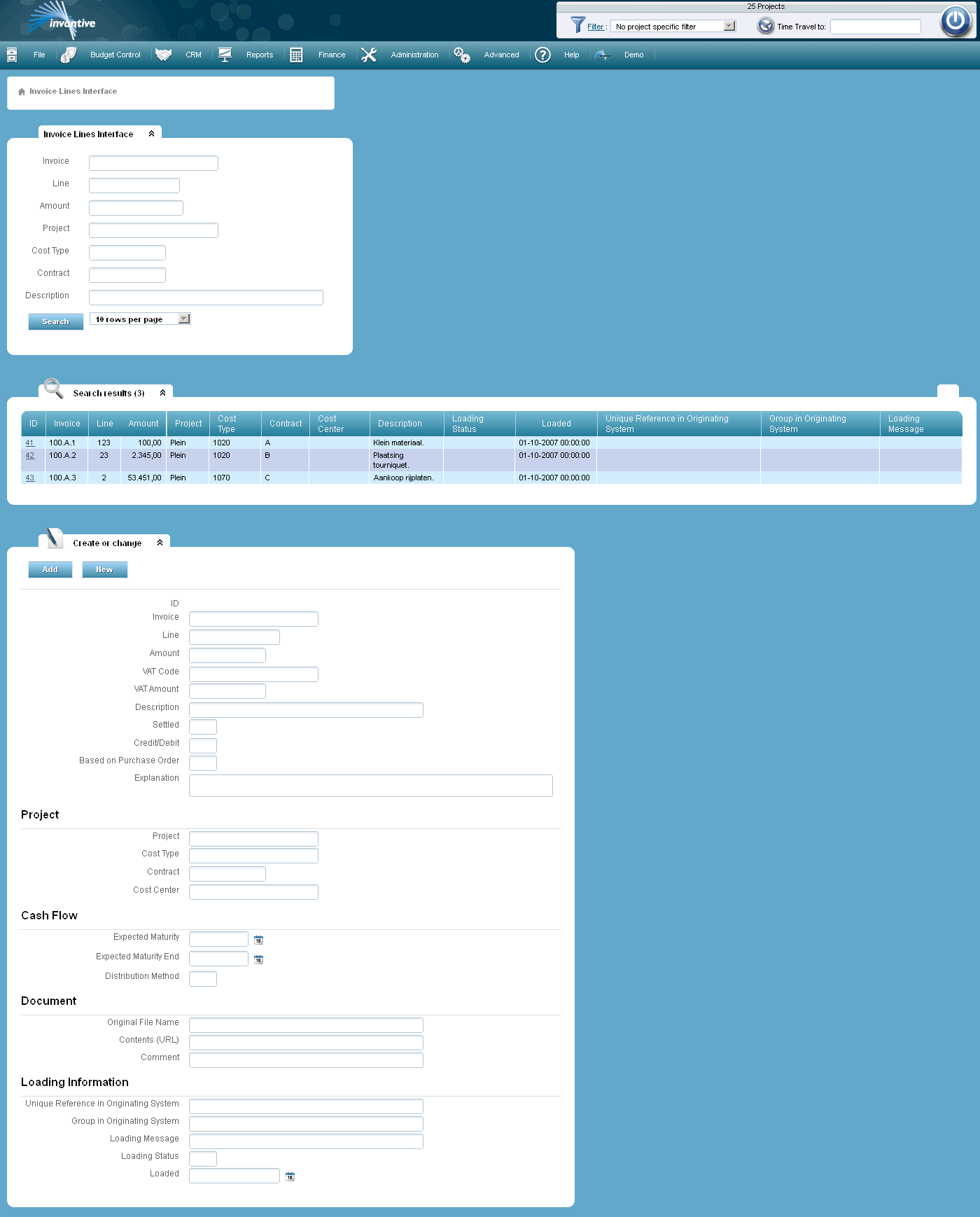 Invoice Line Interface Screen