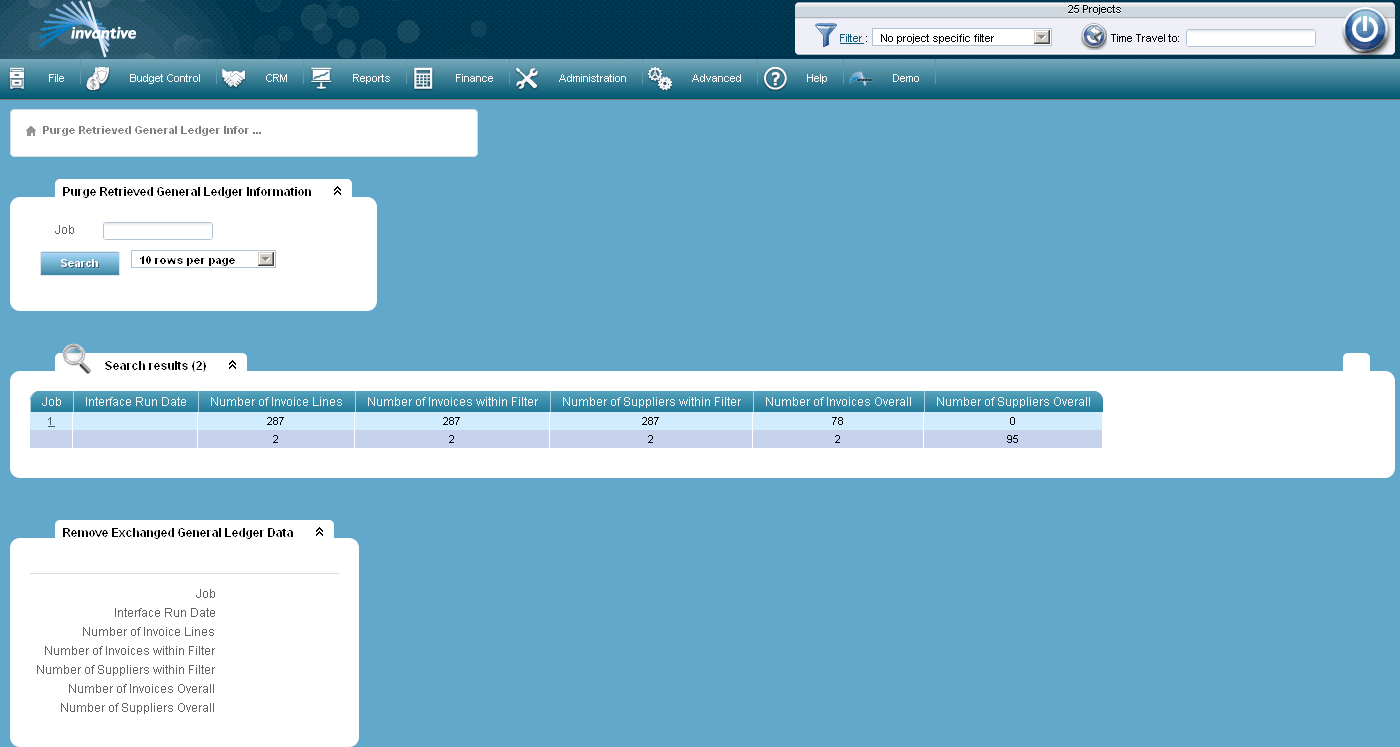 Delete General Ledger Data Screen