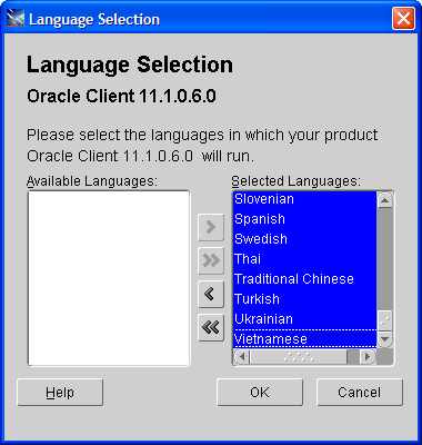 Installation Oracle Client: choose languages