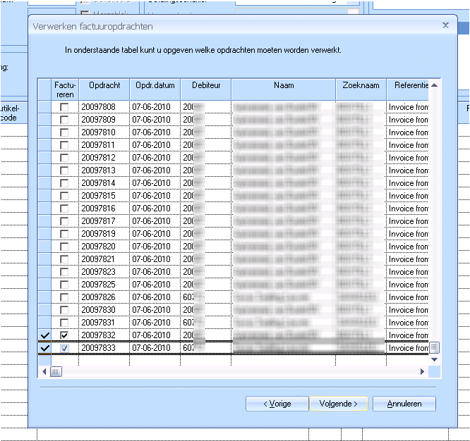 Screen UNIT4 Multivers Gateway: Process invoice orders by choice