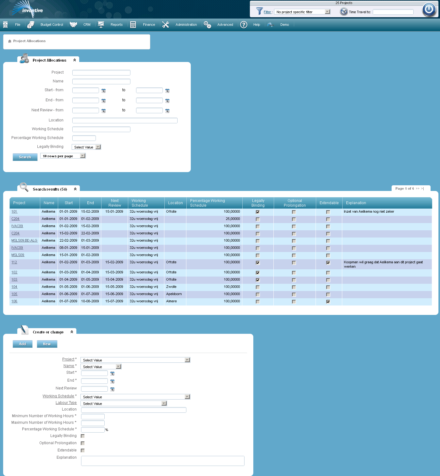 Project Allocation Screen