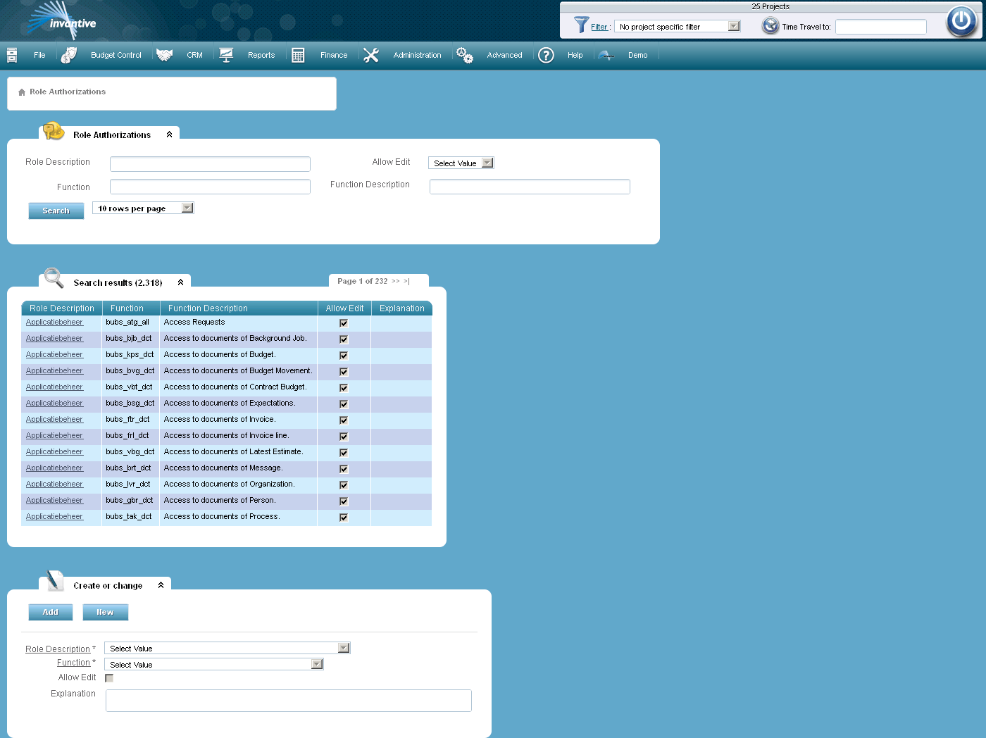 Role Authorisation Screen