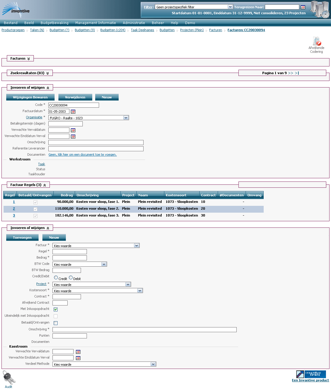 Invoicing and Invoice Lines Screen