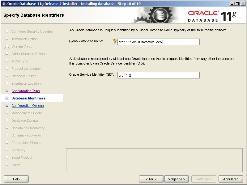 Installation Oracle 11g R2 on Windows: Global database name and SID