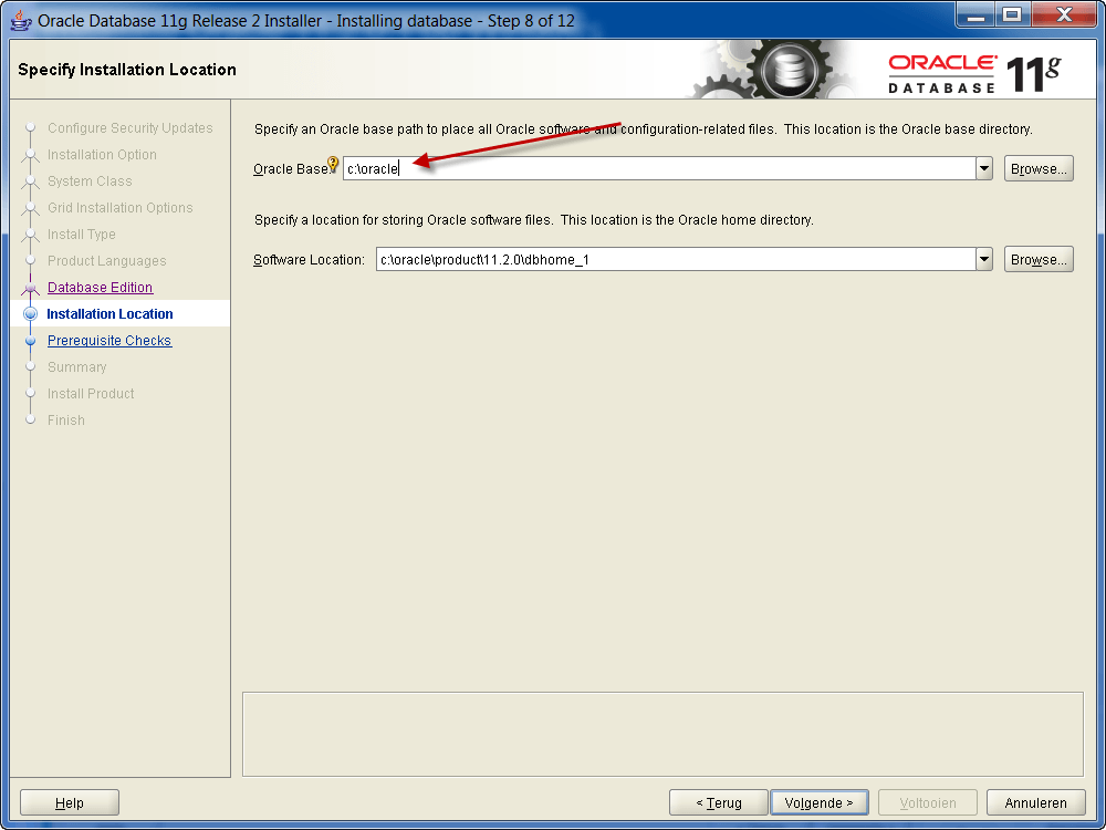 Installation Oracle 11g R2 on Windows: Choose Oracle Base location