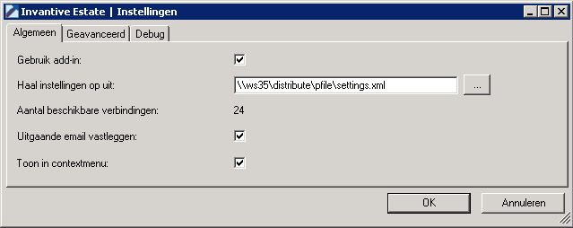 Screen Outlook Add-In Settings