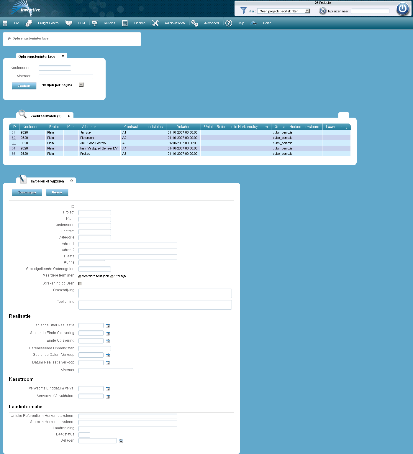 Scherm Interface Opbrengsten