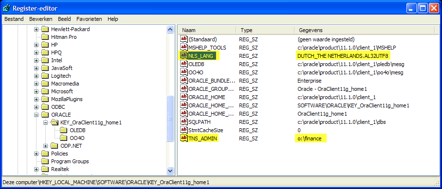Installatie Oracle Client: NLS_LANG voor Unicode