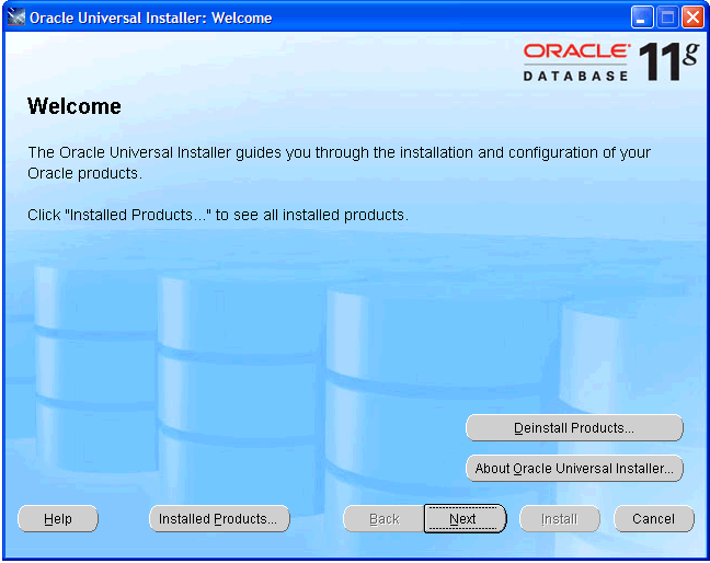 Installatie Oracle Client: Welkom