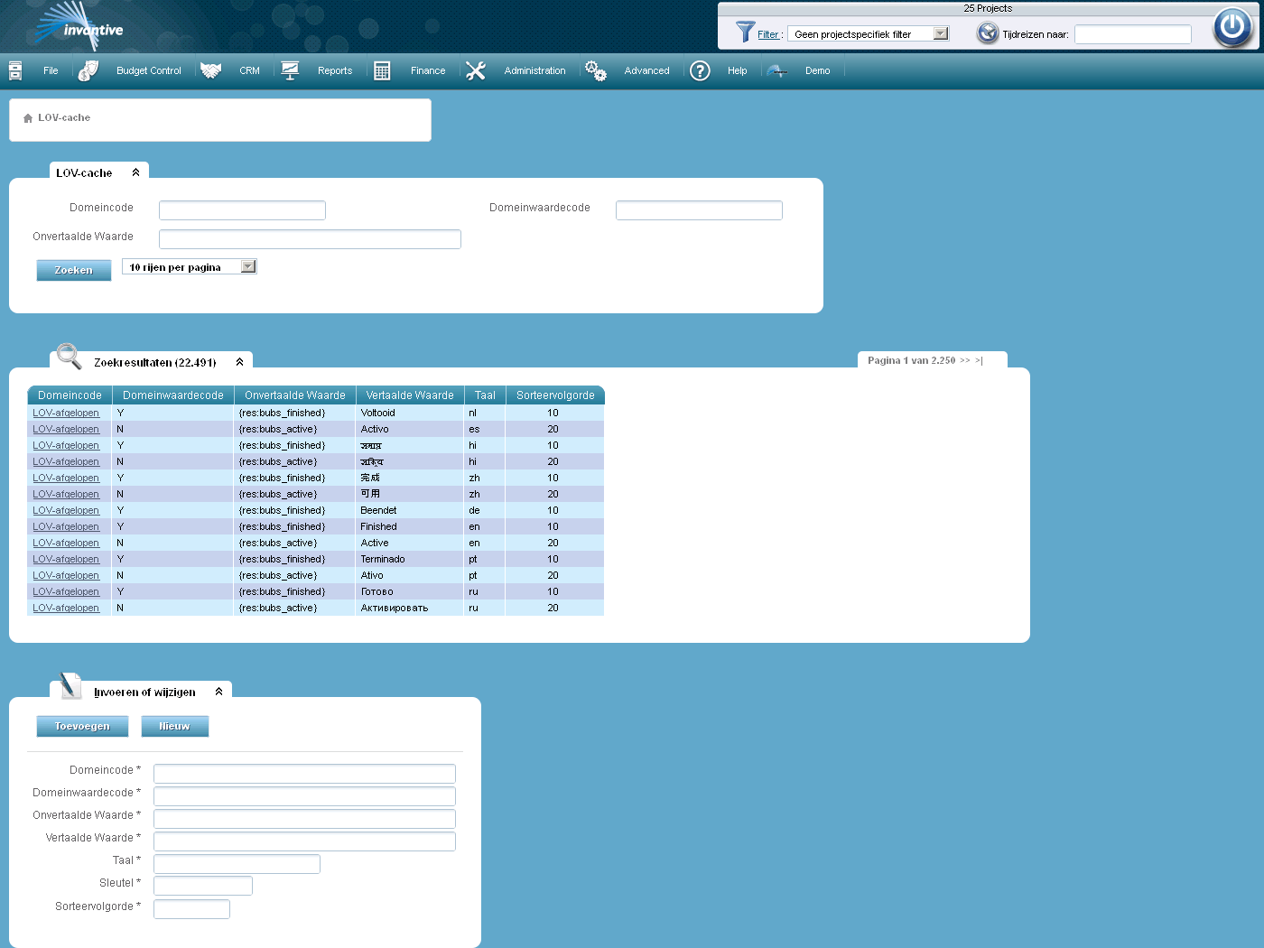 Scherm LOV-Cache