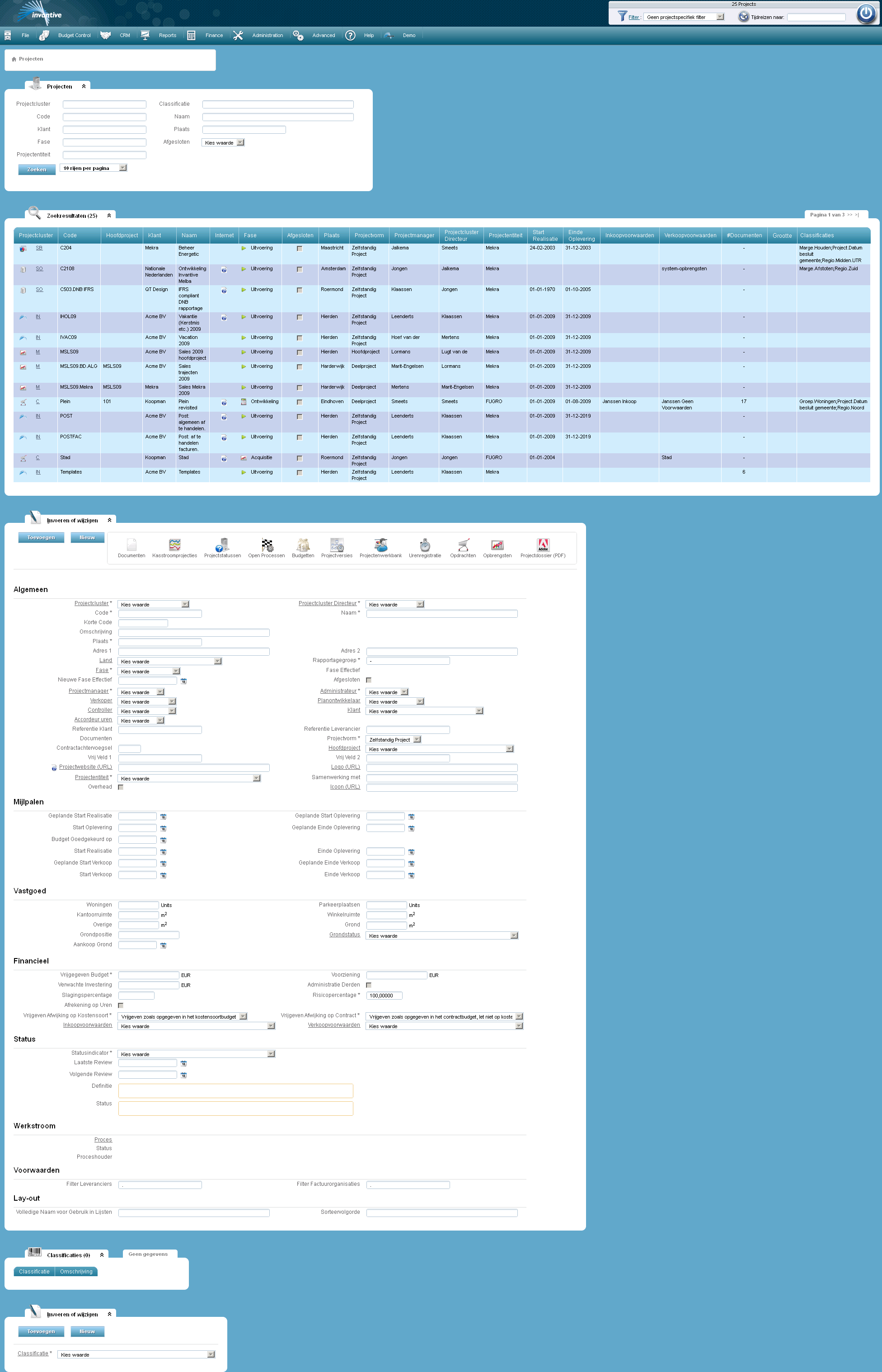 Projecten scherm