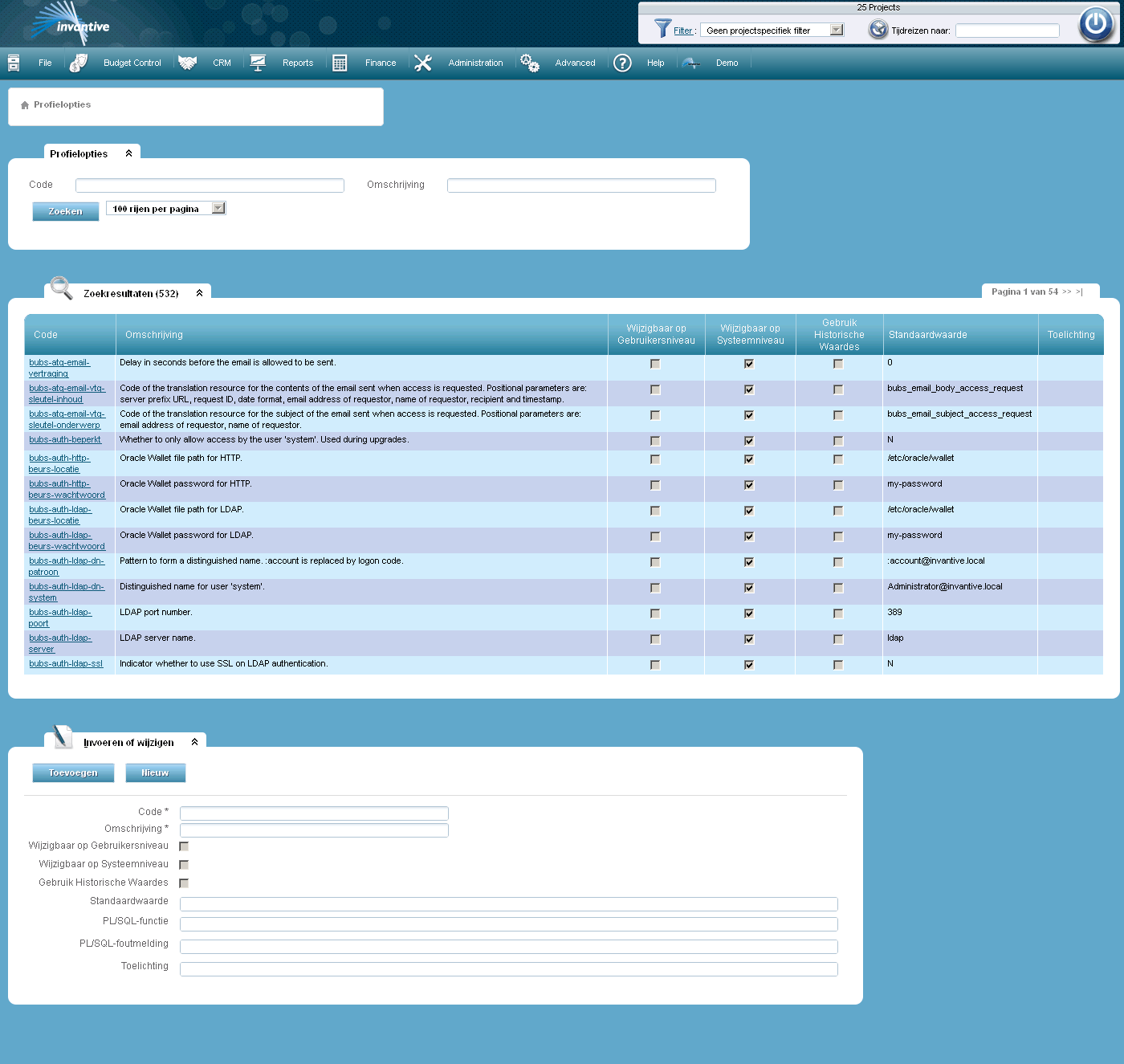 Scherm Profielopties