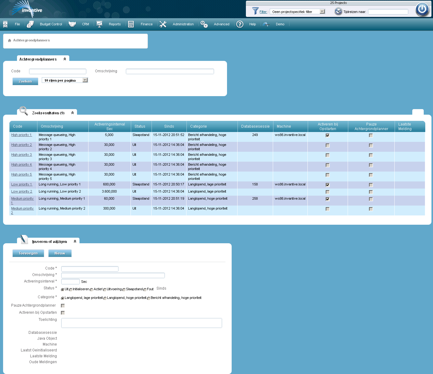 Scherm Achtergrondplanners