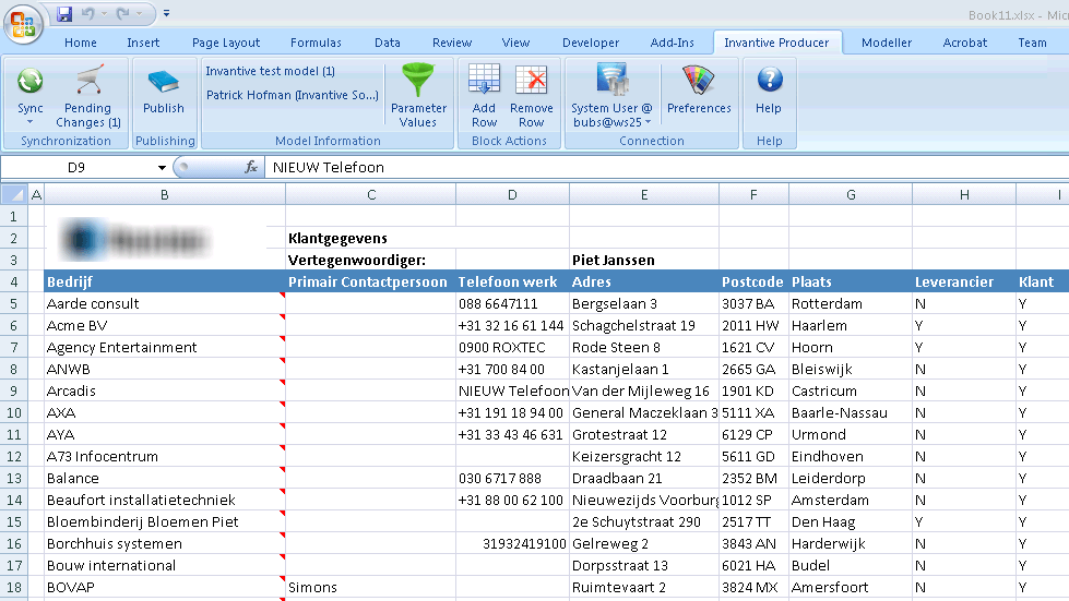 Scherm Invantive Control Beheer van Gegevens