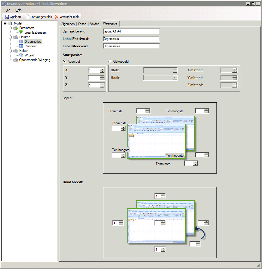 Scherm Invantive Control Blok Rekenmodel: Weergave