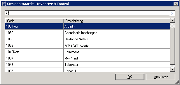 Scherm Invantive Control Parameterwaarden