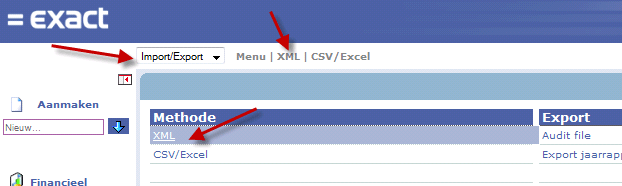 Scherm Exact Online koppeling: XML Inlezen