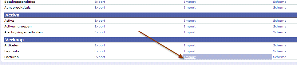 Scherm Exact Online koppeling: Importeer Facturen
