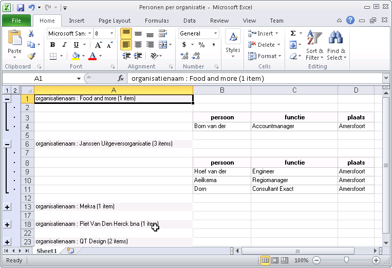 Scherm Invantive Query-programma exporteren naar Microsoft Excel