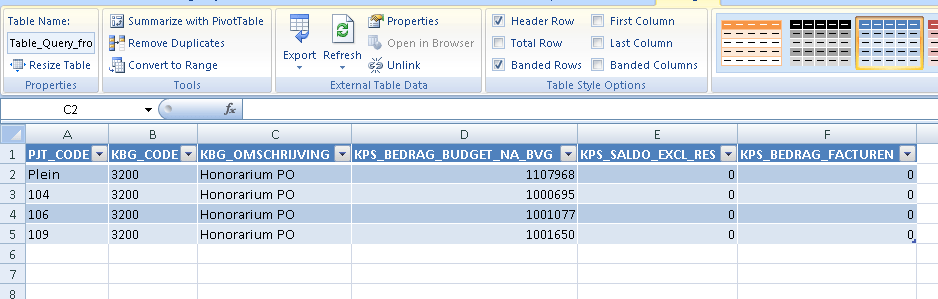 Scherm Microsoft Excel koppeling voor Invantive Estate: laad gegevens