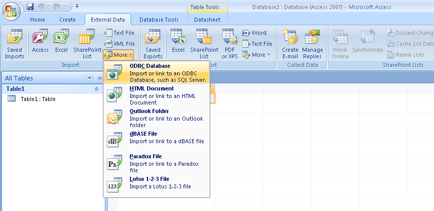 Scherm Microsoft Access koppeling voor Invantive Estate