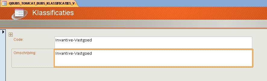 Scherm Microsoft Access koppeling voor Invantive Estate: voorbeeld klassificaties