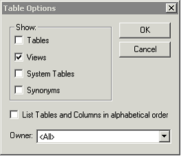 Scherm Microsoft Excel koppeling voor Invantive Estate: toon alleen views