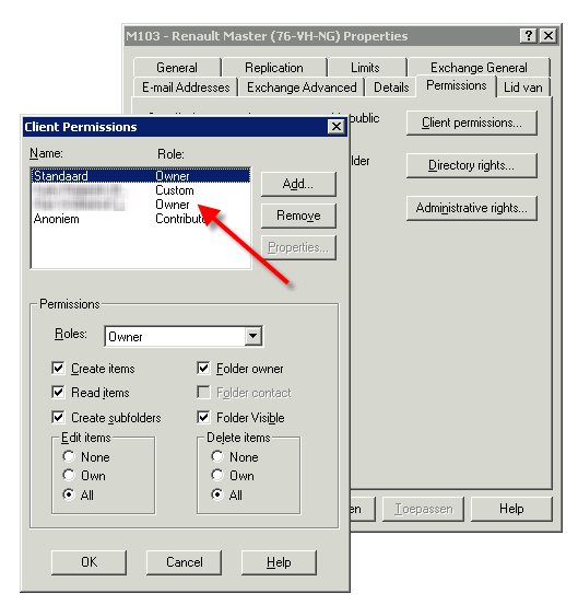 Outlook Add-in: Rechten geven op agenda in Microsoft Exchange 2003