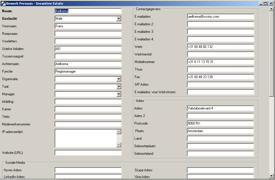 Scherm Outlook Add-in Personen Open en Bewerken