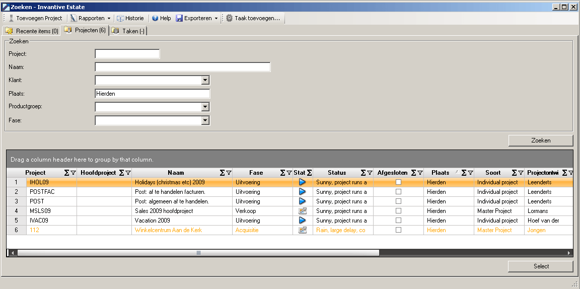 Scherm Outlook Add-in Zoekresultaten