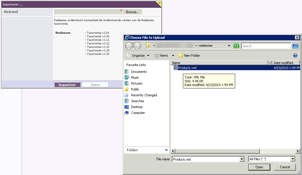 Koppeling Reeleezee: Inlezen in Reeleezee, kies bestand