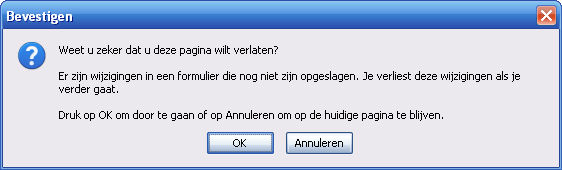 Waarschuwing verlaten scherm met niet-opgeslagen wijzigingen