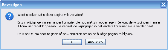 Waarschuwing verlaten scherm met niet-opgeslagen wijzigingen