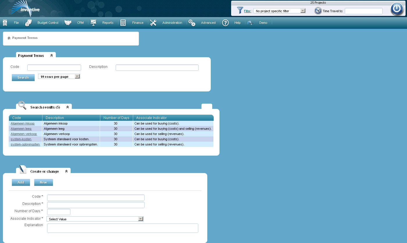 Payment Terms Screen