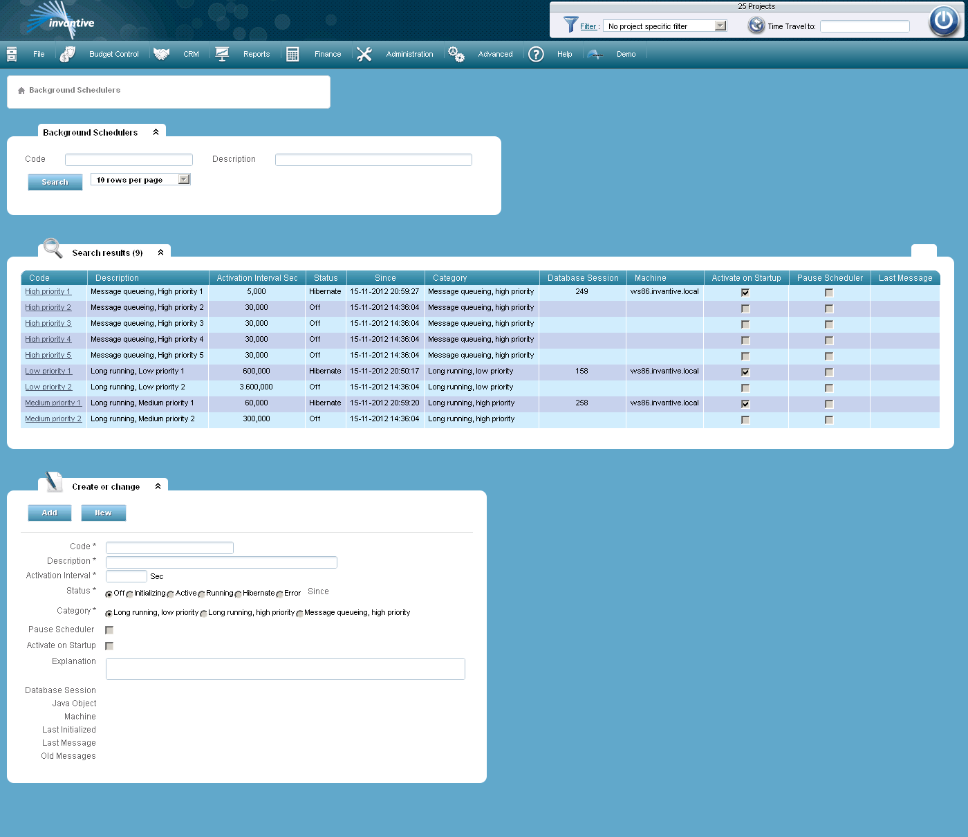 Background Schedulers Screen