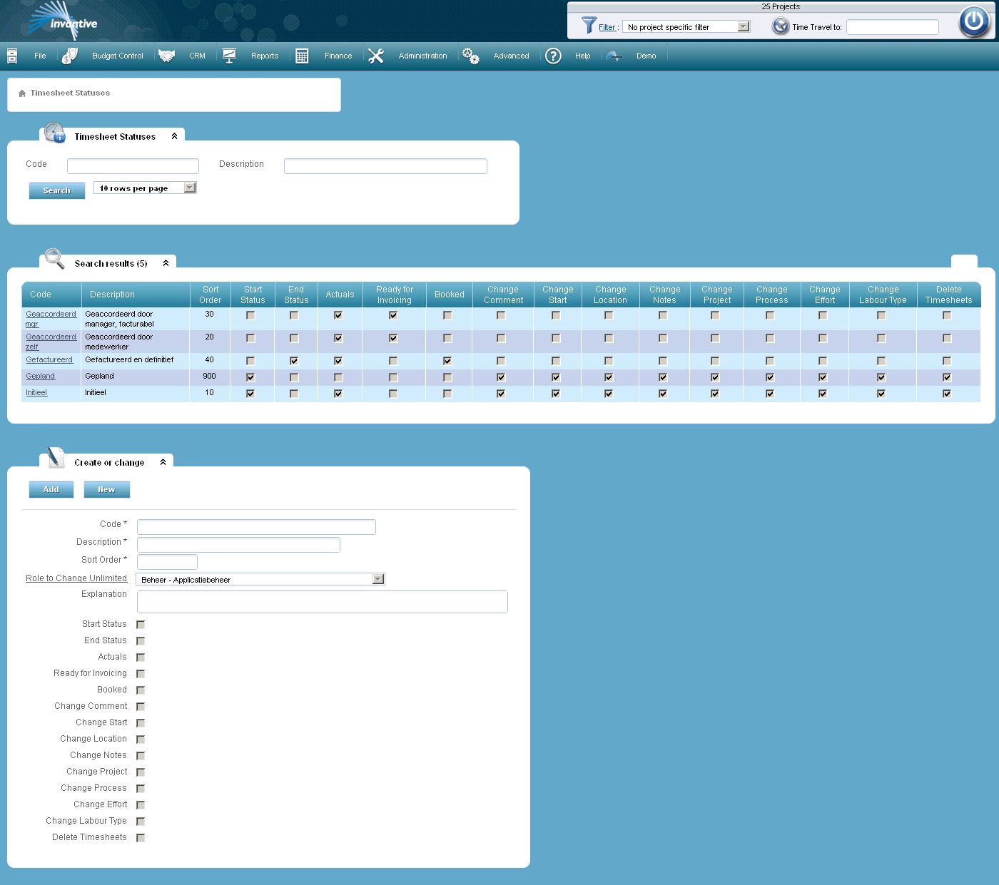 Timesheet Statuses Screen