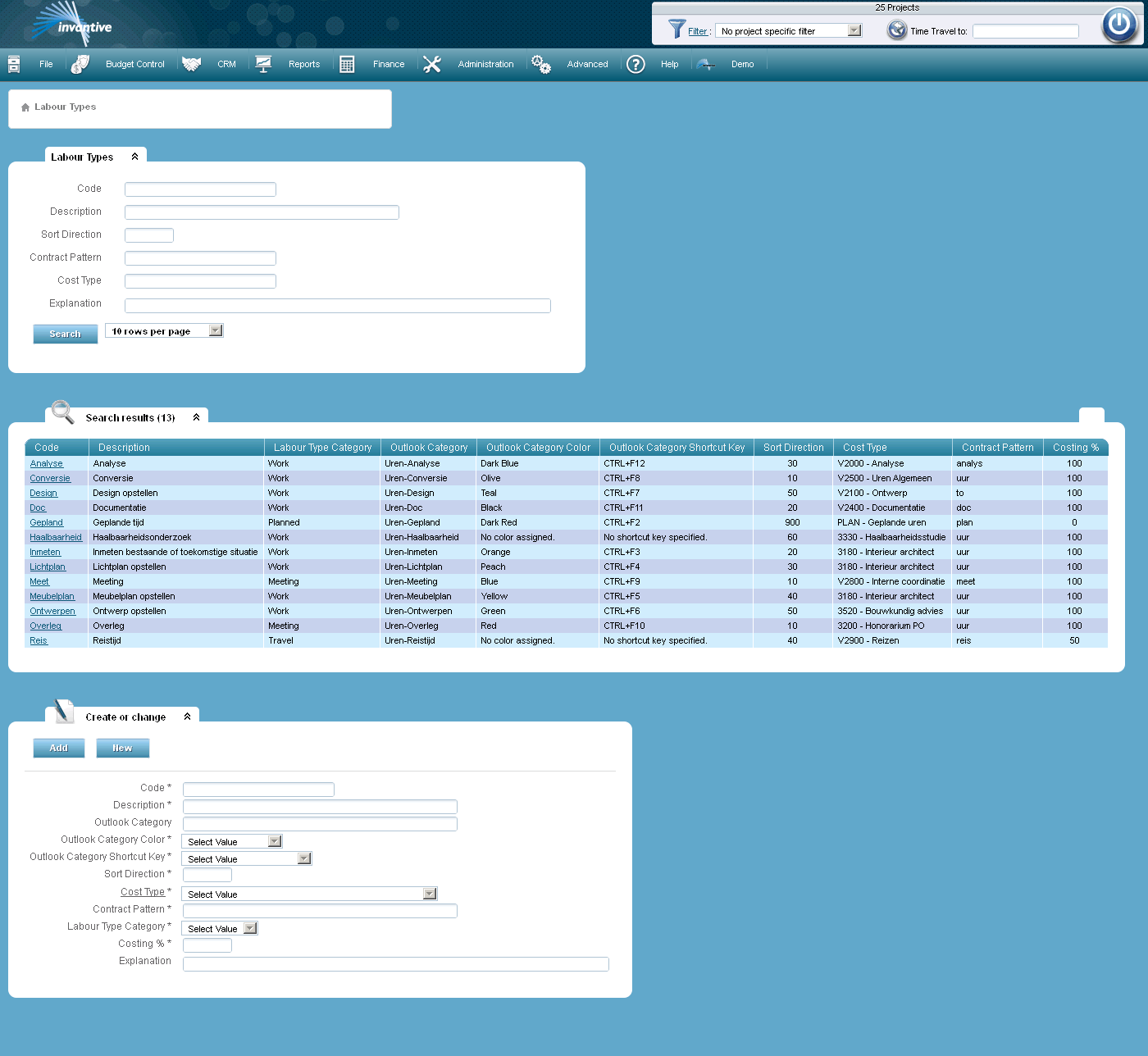 Labor Types Screen