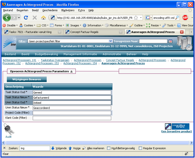 Screen Web Frontend Interface King: Invoicing Process all Parts