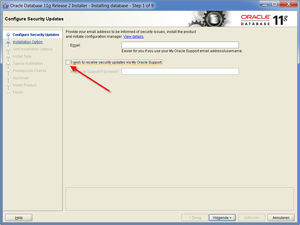 Installation Oracle 11g R2 on Windows: Email