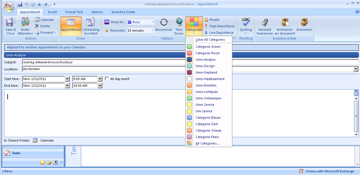 Outlook Add-in Assign Work Type