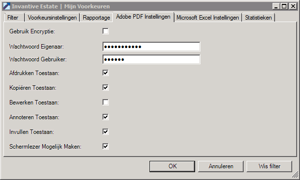 Screen Outlook Add-in My Preferences: Adobe PDF Settings