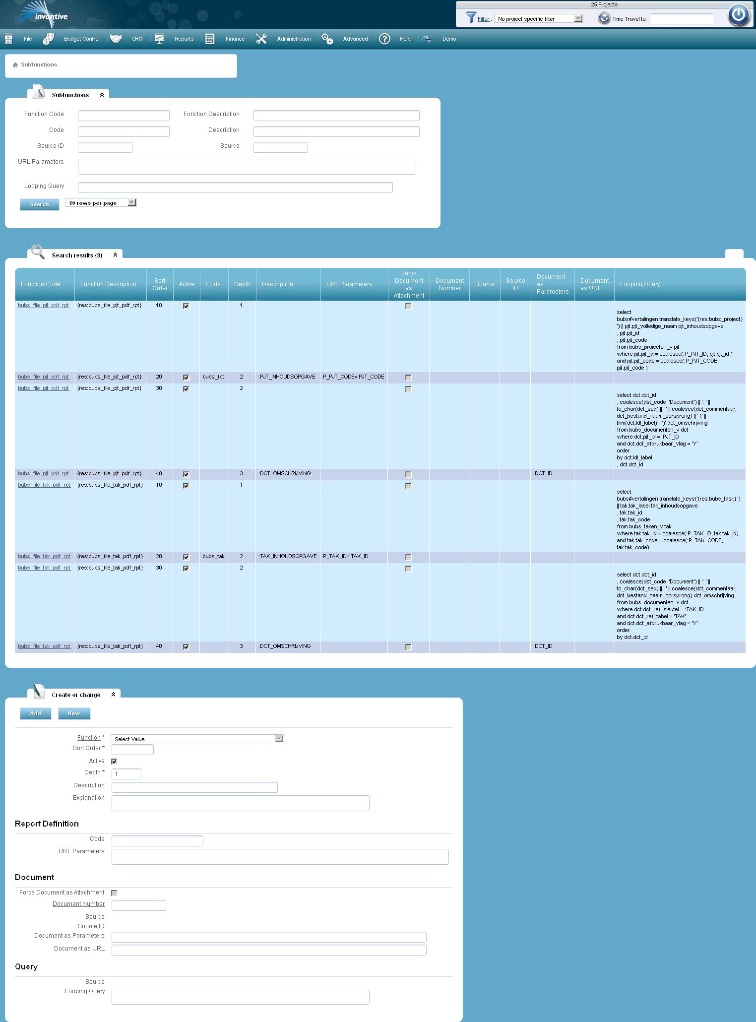 Subfunction Screen