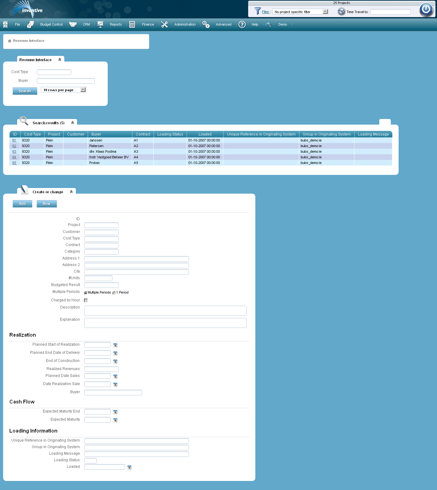 Revenue Interface Screen