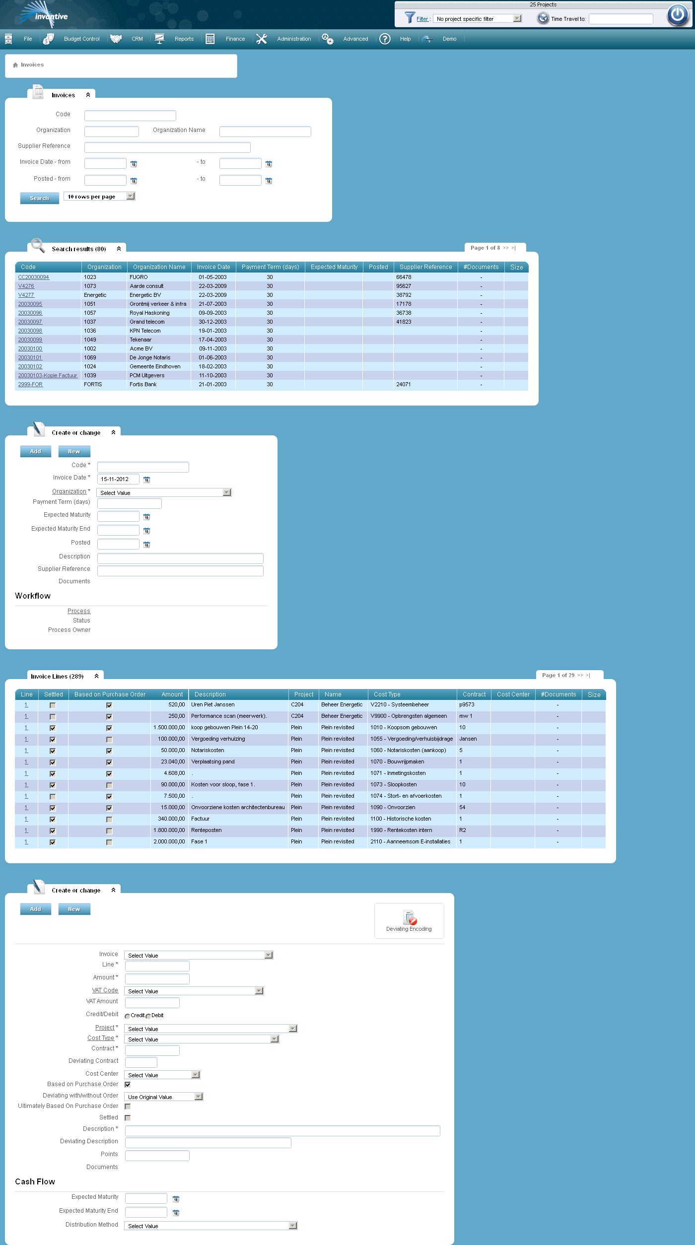 Invoicing and Invoice Lines Screen